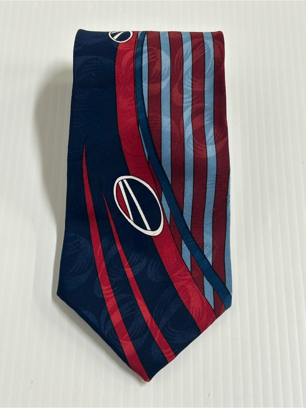 Pierre Balmain Paris Vintage Abstract Designer Tie Navy Blue Red Extra Long